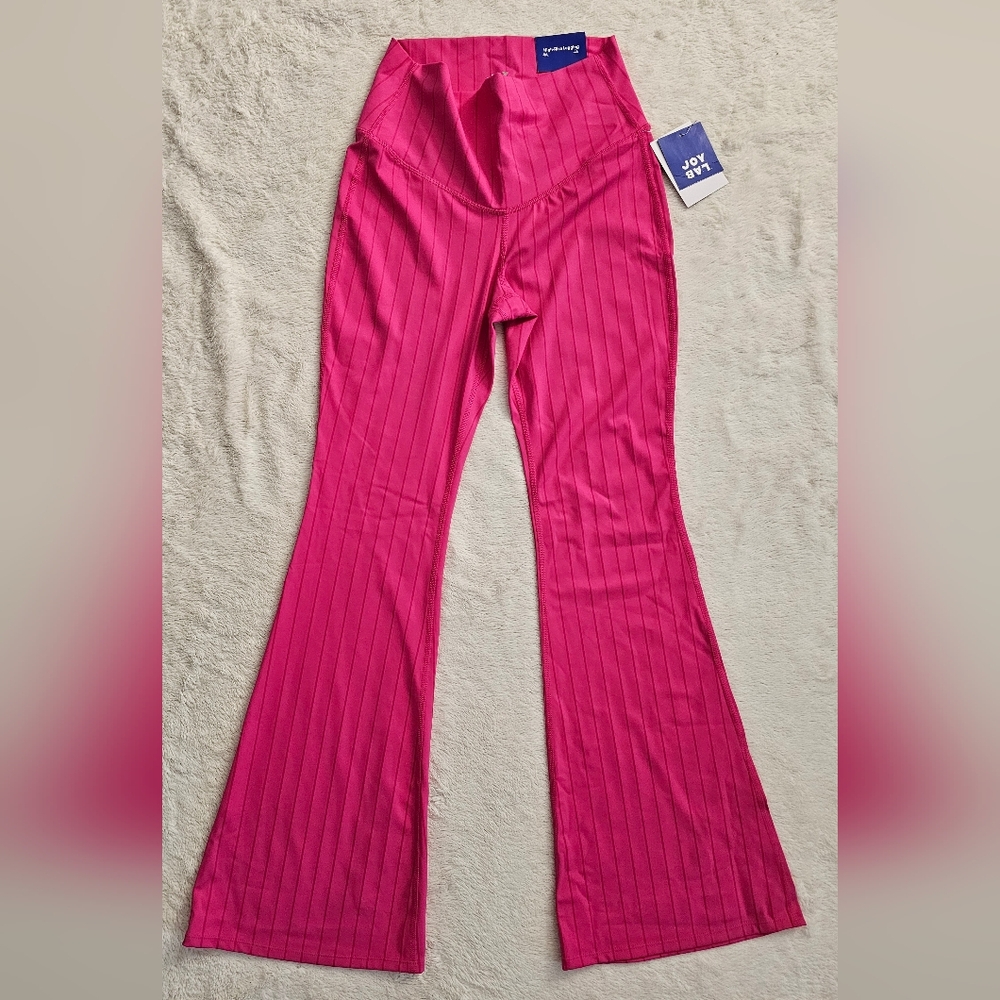Target JoyLab Ribbed High Rise Flare Leggings Lip Gloss Pink sz M Extra Long NWT